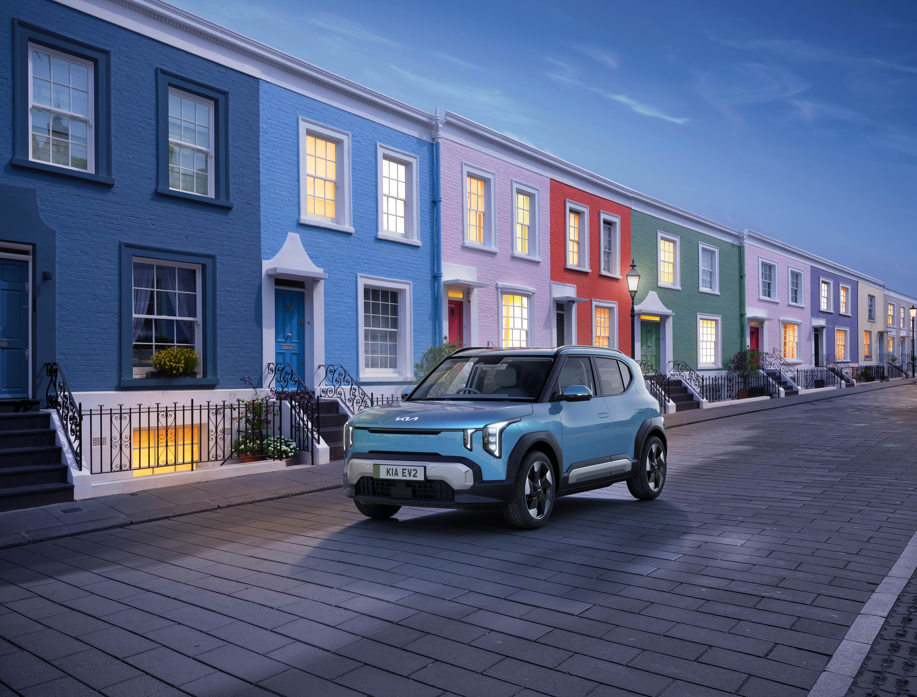 Kia EV2 car against a street